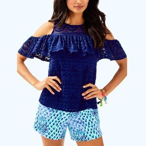 Lilly Pulitzer Sz L Lace Open Shoulder Top EUC